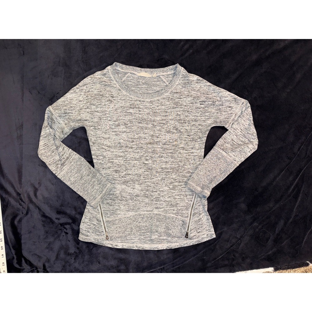 Athleta Womens Gray Space Dye Side Zip Long Sleeve Top Crew Neck XS Athleisure